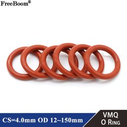 10Pcs Food Grade VMQ O Ring Gasket CS 4mm OD 12 ~ 150mm Waterproof Washer Round O Shape Rubber Silicone Ring Red