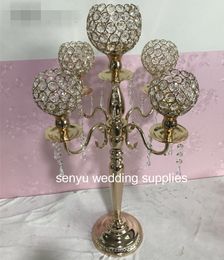 New style Candle Holders 5-arms Metal Gold/ Silver Candelabras Crystal Candlesticks For Wedding Event Centerpieces senyu0099