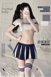 Japanese Schoolgirl Cosplay Uniform Football Girl Sexy Lingerie Cheerleader Costumes Lolita Pyjamas Set Femme Mini Pleated Skirt