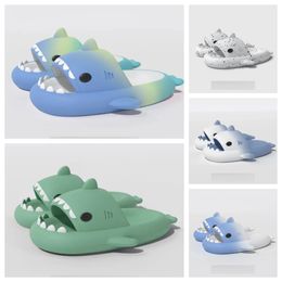 Luxury Designer Quality shoes sandal Summer Shark Slippers Shark Slides black blue green Thick Soled Shoes men women Kids flat sandals Gradient Flip Flops