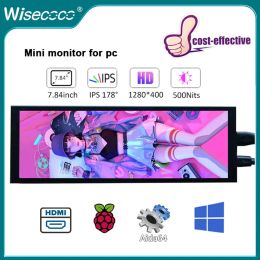 Monitors Wisecoco 7.84 Inch 1280x400 Portable mini LCD Monitor IPS Secondary Screen Computer Display for Laptop PC Raspberry pi 4 Aida64