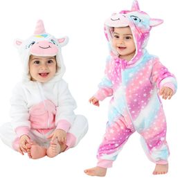 Unicorn Kigurumi Baby Pajamas One Piece Hooded Jumpsuits for Newborn Babies Unicorn Onesies Babi Girl Winter Clothes Costume 3M