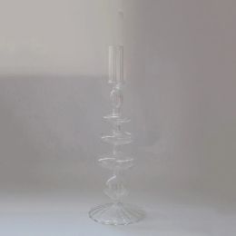 Glass Candle Holders for Home Decor Glass Wedding Candelabra Candle Stand Table Glass Vase Table Ornaments