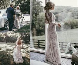 Boho Wedding Dresses 2019 High Neck Long Sleeves Backless Full Lace Mermaid Elegant Design Bohemian Bridal Gowns Custom Size4263821