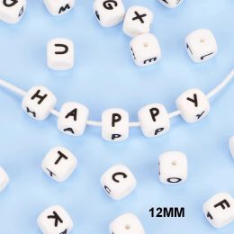 LOFCA 12mm 100pcs Silicone Food Grade Letter Baby Teethers Beads BPA-Free Loose Chewing Alphabet Bead For Personalised Name DIY