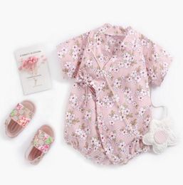 Baby Kids designer clothes romper Summer Short Sleeve Cartoon Flower Print Romper Clothes 100 cotton girl kid rompers 02T3106850