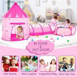 Toy Tents Childen Pink 3 In 1 Tunnel Tent Play House Toy Foldable Baby Crawling Portable Ocean Pool Little House Pretend Toy Baby Gifts L410