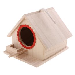 Wooden Bird House Birdhouse Hanging Nest Nesting Box With Rope Home Garden Hanging Wooden Birdhouse