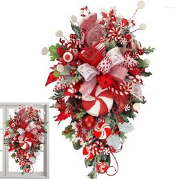 Decorative Flowers Christmas Door Wreaths Red And White Swag With Candy Hanging Ornaments For Outdoor Home Garden Decor