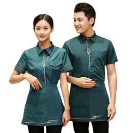 Summer Hotel Restaurant Waiter Uniform Short Sleeve Breathable Overalls Coffee Shop Cook Clothing Bakery Kitchen Work Wear