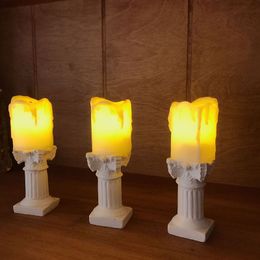 White Classical Artificial Candles Candlestick Candles Holder Resin Roman Column Statue Miniature Ornaments Home Decoration