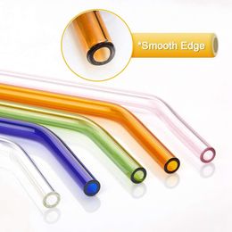 12 Pcs Glass Drinking Straws Reusable Straight Curved Glass Straws with Cleaning Brush Eco-friendly Straws for Cocktail Milk