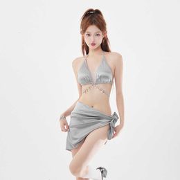 2024 New Split Bikini Three Piece Set with Small Chest Gathers Spicy Girls Sexy Instagram Hot Spring Photo Swimsuit for Women VUVT