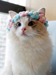 Hand-knitted Woollen pet Colour small flower crochet collar cat bib dog bib British short Shiba Inu dog cat accessories