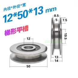 1pcs 12*50*13mm 6301RS H Groove Trapezoidal Groove Wheel / Flat Groove Roller / Bearing Steel Wheel / Rail Hanging Wheel