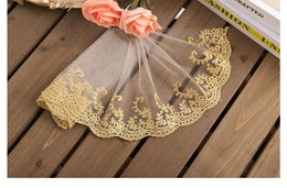 3Yards Soft Ivory Tulle Mesh Gold Fabric Venise Lace Trim Embroidery Sewing Crafts Doll Material Lace Edge Skirt 14cm