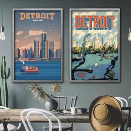 detroit poster Decorative Canvas Posters Room Bar Cafe Decor Gift Print Art Wall Paintings