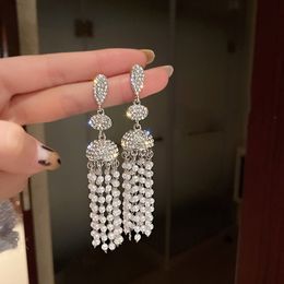 Vintage Geometric Rhinestones Crystal Earrings for Women Long Tassel Mini Beads Dangle Earrings Statement Jewellery