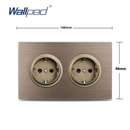 Wallpad L6 Brown Brushed Aluminium Panel 146 x 86mm Double EU Wall Socket Electrical Power Outlet Schuko