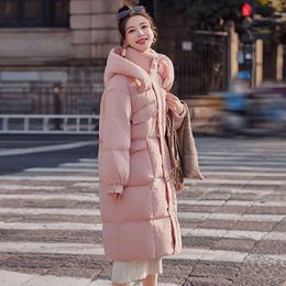 Pink Hooded Medium Length Korean Style for Women's Winter, New Super Beautiful and Thick Warm White Duck Down Jacket