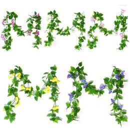 Decorative Flowers Artificial Morning Glory Home Decoration Fake Plant Leaves Hanging Vine Wedding Wall Backdrop Petunia Flower