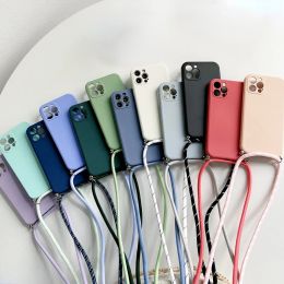 Crossbody Necklace Strap Lanyard Cord Phone Case For Xiaomi Redmi Note 13 Pro Plus 12 12C 13C 12S 11 Mi 14 Liquid Silicone Cover