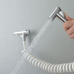 Chrome Brass Toilet Bidet Sprayer Kit. Bathroom Wall Mounted Hand hold Bidet Faucet Set 3 Metres Shower Hose Shut-off Valve