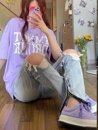Feynzz Ripped Net Red Jeans Female Ins Super Hot 2022 High Waist Show Thin Modified Legs Summer Tide Is Popular This Year