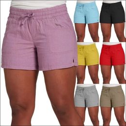 S-5XL Fashion Women Summer Casual Solid Color Elastic Waist Lace Up Split Shorts Casual Short Female Pants 240410