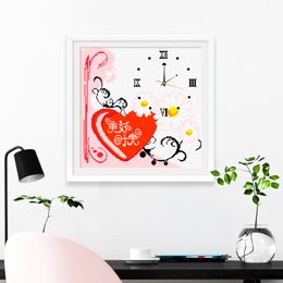 DIY Creative Gifts Cross Stitch Clock with Clock Core, Couple Love Room Decoration, Handmade Crafts for Adults