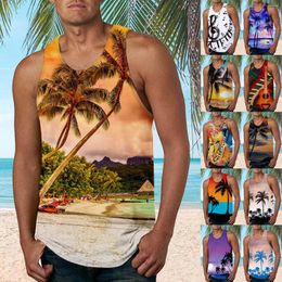 Men's Tank Tops 2024 Hawaii Beach Men/Women Holiday 3D Printed Couple Casual Style Sleeveless Top Summer Outdoor Vest Gym Clothing