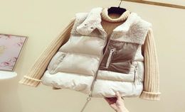 Winter Autumn Faux Fur Collar Puffer Vest Outwear Women Female Hollow Cotton Beige Black Waistcoat Ladies Sleeveless Jacket16549912