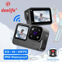 Cameras Deelife Action Cam 4K 60FPS for Motorcycle Helmet Cycling Waterproof Sports Camera WiFi with Stabiliser