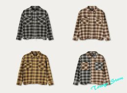 Men039s Casual Shirts Classic Grey Brown Plaid Long Sleeve Men Women Quality Flannel Vintage Hem Destruction Cargo Pocket Top4035753