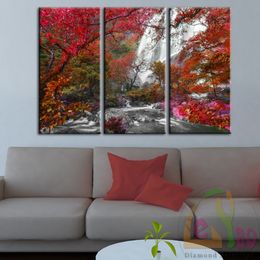 Beautiful Waterfall Autumnal Forest Triptych Diamond Painting Forest Full Square Drill 5d Diy Diamond Embroidery Home Decor 3pcs