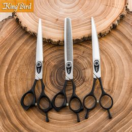 Professional dog grooming scissors 7 INCH Dog hair thinning shears 40 fish Antler teeth Pet Curved Scissors Kingbird NEW