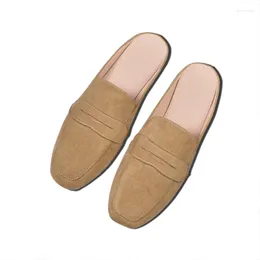 Sandals Flat Half Slippers Women's Fashion Square Toe Wrap Casual Lazy Wear Mules Plus Size 41-44 Foreign Trade Source