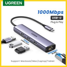 Hubs UGREEN USB C HUB USB Ethernet Adapter TypeC to USB3.0 1000Mbps RJ45 Lan for Laptop Macbook Windows MacOS USB HUB Network Card