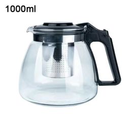 Clear Glass Tea Teapot, Heat Resistant Infuser, Tea Pot, Strainer Kettle, Teahouse Drinkware, Home Office, 1000ml, 2000ml, 1Pc