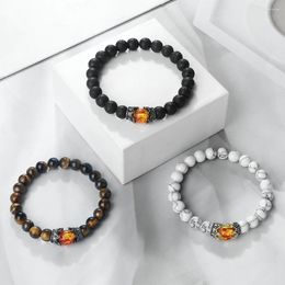 Strand Men Classic Crown Black Lava Rock Tiger Eye Stone Handmade Braided Bangles Women Yoga Bracelet Wrist Jewelry