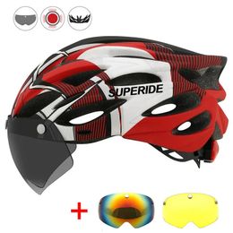 SUPERIDE Men Women Cycling Helmet with Rearlight Sports MTB Bicycle Road Bike Mountain Goggles Visor 240401