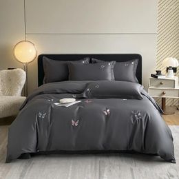 Bedding Sets Butterfly Embroidery Set Duvet Cover Linen Fitted Sheet Pillowcases Home Textile