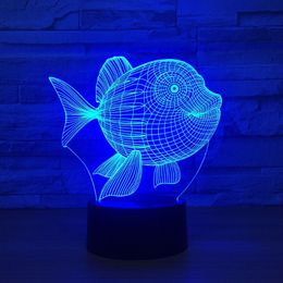 3D USB Powered Night Light Fish 3D LED Night Light 7 Colour Touch Switch Led Lights Plastic Lampshape Atmosphere Novelty Lighting3453