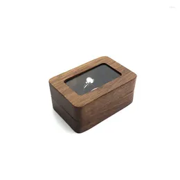 Storage Boxes 2024Black Walnut Solid Wood Ring Box Wedding Jewellery Window High-End Rectangular Suede EVA Lining -08