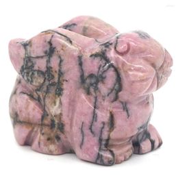 Decorative Figurines 1.5" Statue Pink Black Rhodonite Crystal Carved Craft Stone Hare Figurine Healing Reiki Home Decor Holiday Gifts