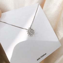 Real 925 Sterling Silver Necklace Snowflake Clavicle Necklace For Women Jewelry Charming Chain Necklace Collares Bijoux