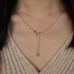 Fashion Moon Star Pendant Choker Necklace Gold Color Alloy Zinc Chain Necklace For Women Party Jewelry Archery344T