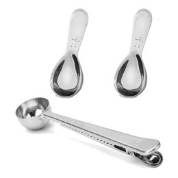 3 Pcs Coffee ScoopStainless Steel Short Handle Measuring Spoon With 2 In 1 Long Clip For Dessert Tea Sugar 240410