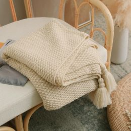 Wool Knit Plaid Blanket With Tassel Super Soft Bohemia Throw for Bed Sofa Cover Bedspread Decor Blankets 240326