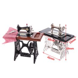 1:12 Dollhouse Decor Miniature Furniture Wooden Sewing Machine with Thread Scissors Accessories for Dolls House Toys for Girls